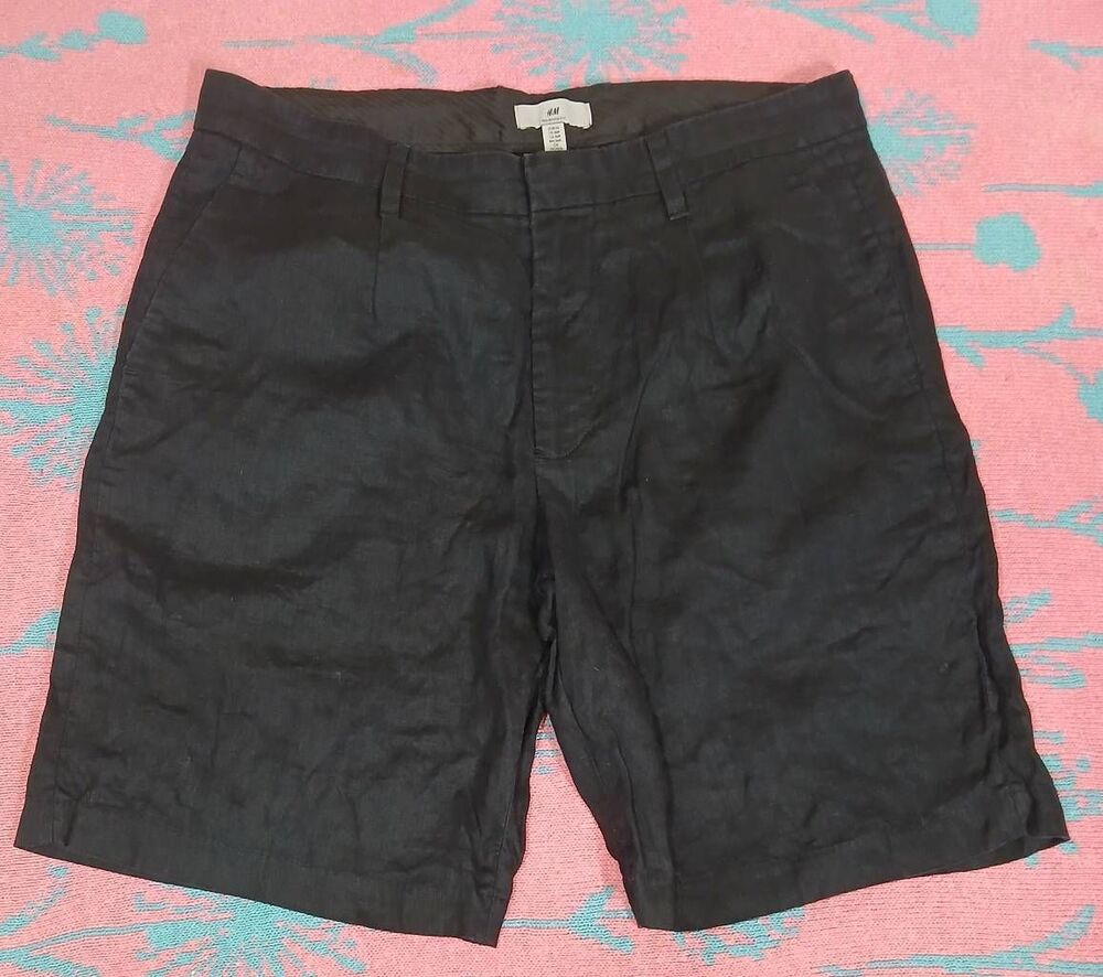 H&m  mens size 36 black Bermuda shorts 100% linen casual capsule classic staple